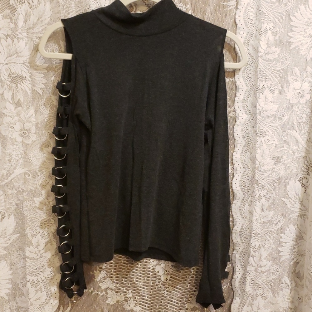 Charcoal dark gray mock turtleneck long sleeve shi